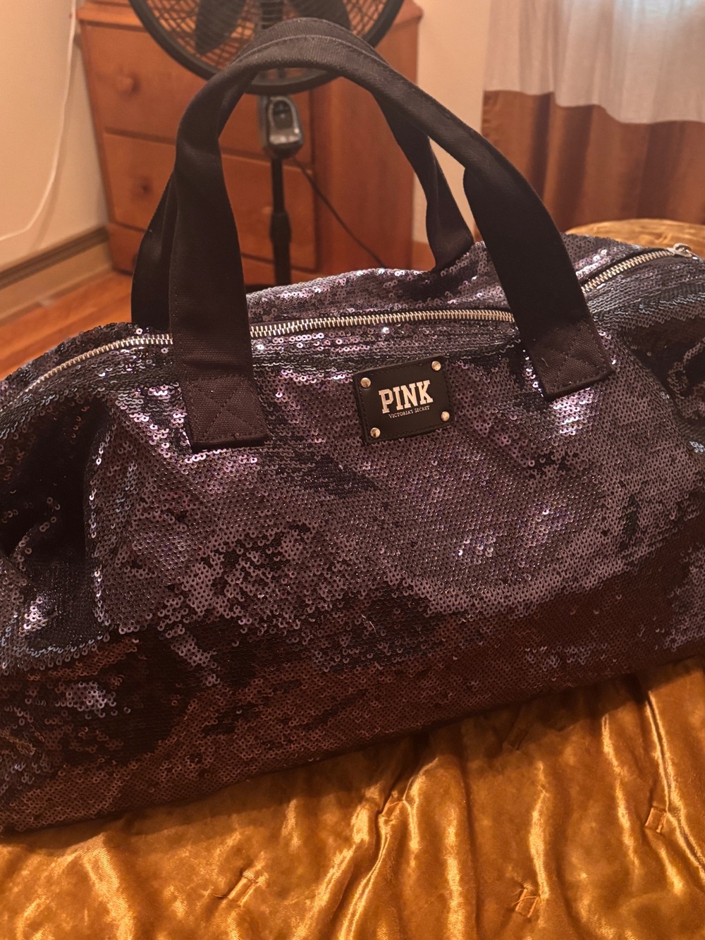 PINK Victoria's Secret Navy Sequin Weekend Duffel w/ Black Accents